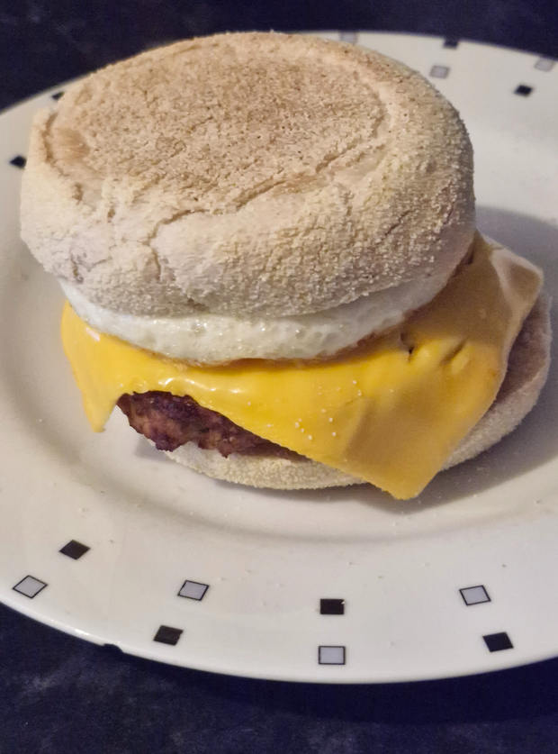 Air Fryer Sausage and Egg Muffin by Joy, Derby pinchofnom.com