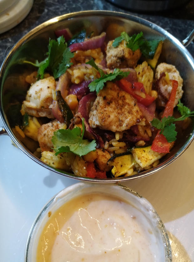 Air Fryer Chicken and Mango Chutney Traybake by Ghislaine, Stockport pinchofnom.com