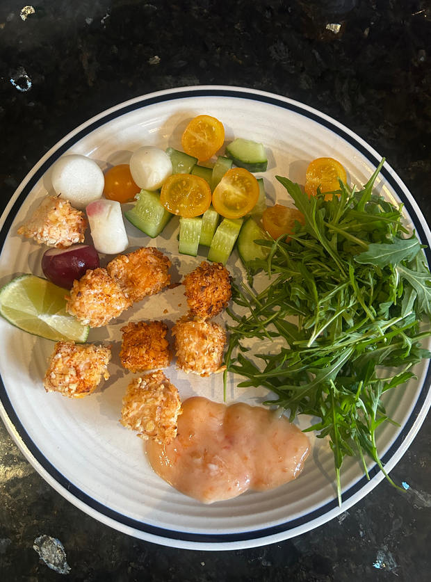 Air Fryer Coconut Salmon Bites by Nicola Grey, Bedford pinchofnom.com
