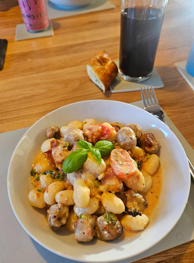 Air Fryer Creamy Sausage Gnocchi by Georgia, Gloucestershire pinchofnom.com