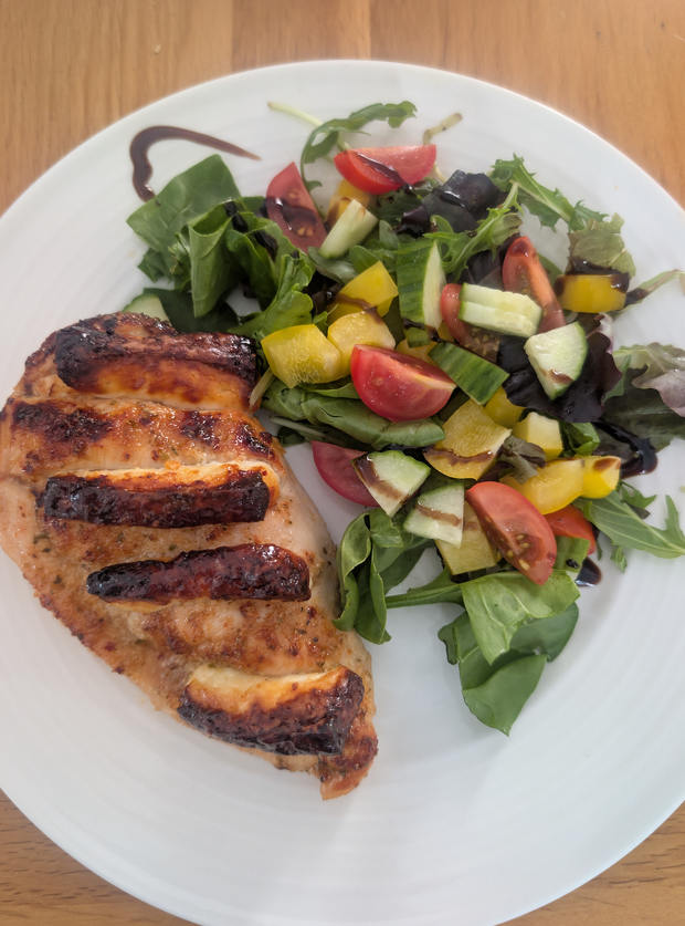 Air Fryer Sweet Chilli Halloumi-Stuffed Chicken by Cwtch13, Wales pinchofnom.com