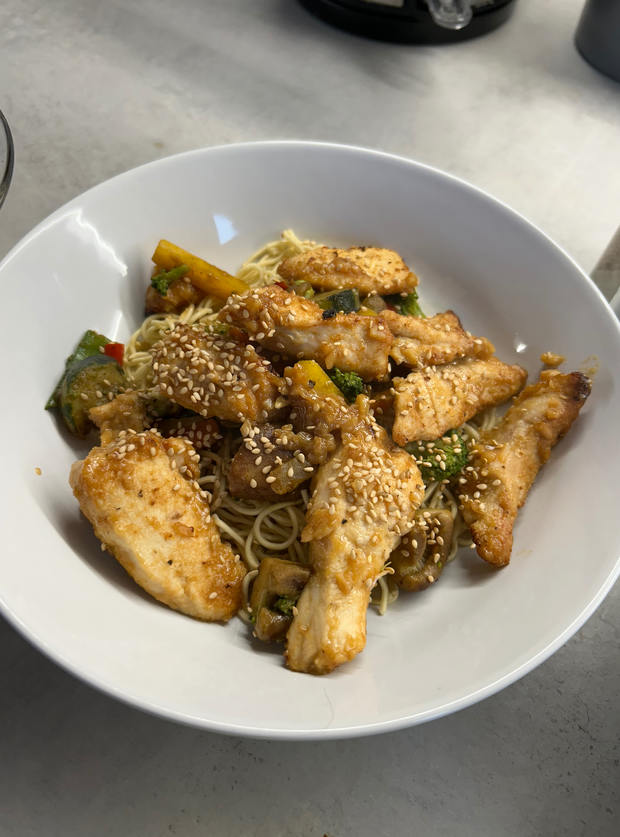 Air Fryer Chicken and Lemon Noodles by Clare, Saundersfoot pinchofnom.com