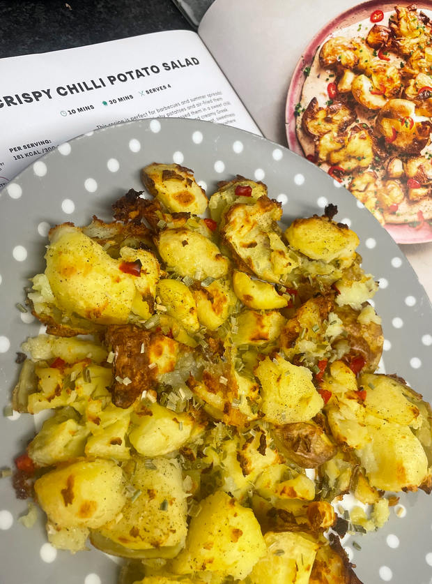 Air Fryer Crispy Chilli Potato Salad by vicky galvin, Colchester pinchofnom.com