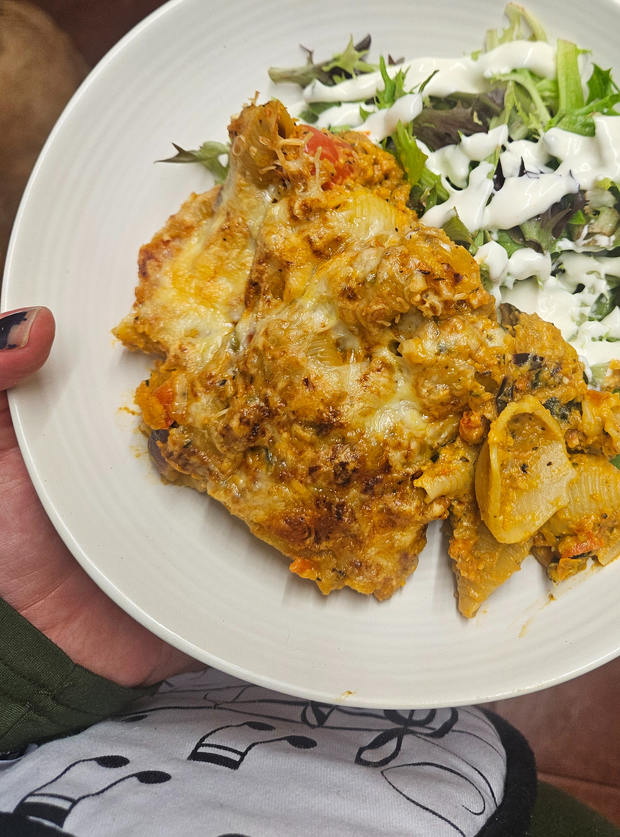 Air Fryer Roasted Vegetable Pasta Bake by Georgia, Gloucestershire pinchofnom.com