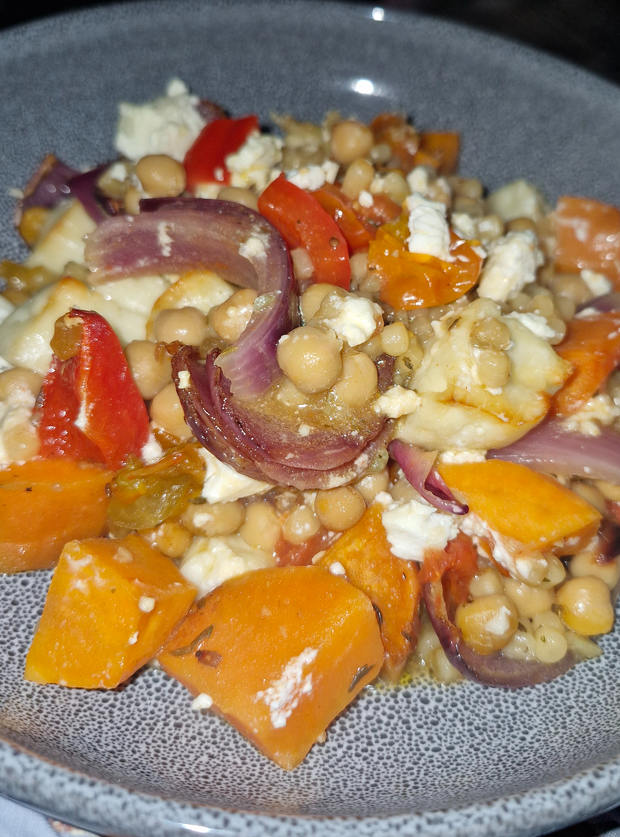 Baked Feta, Vegetable and Couscous Traybake by Fidgetcat, Somerset pinchofnom.com