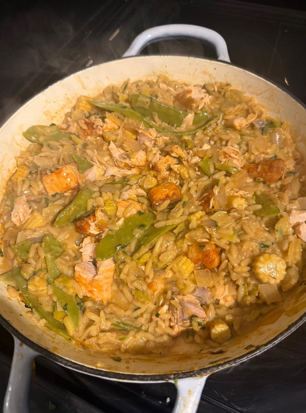 Cheesy Salmon and Leek Orzotto by Carker3, South Yorkshire pinchofnom.com