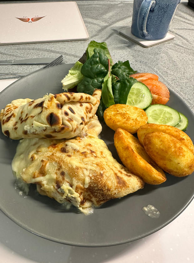 Cheesy Chicken and Mushroom Pancakes by Robyn W, Cornwall pinchofnom.com