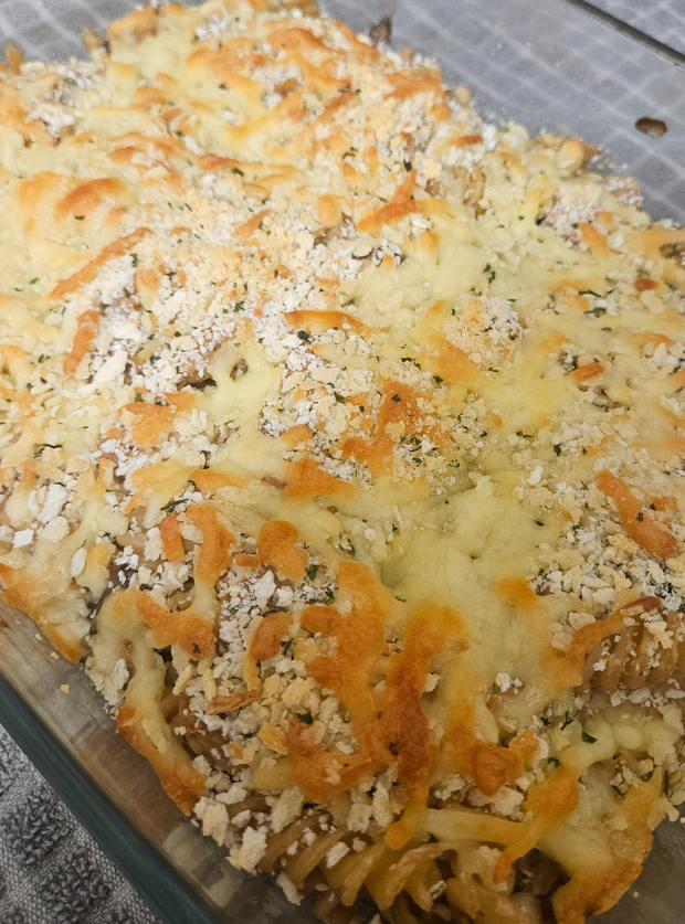 Chicken Kyiv Pasta Bake by Hannah, Stroud pinchofnom.com