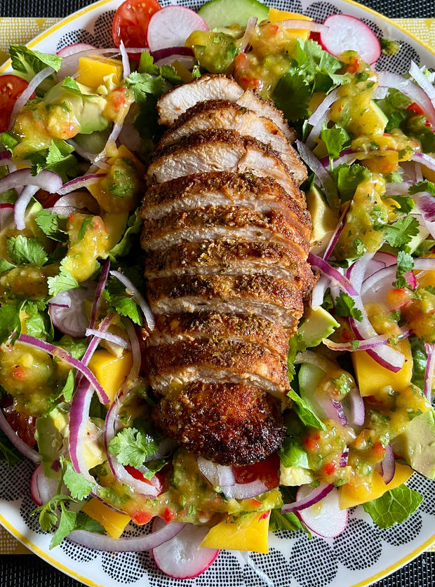 Chicken and Mango Salad by NixNix, Cheshire pinchofnom.com