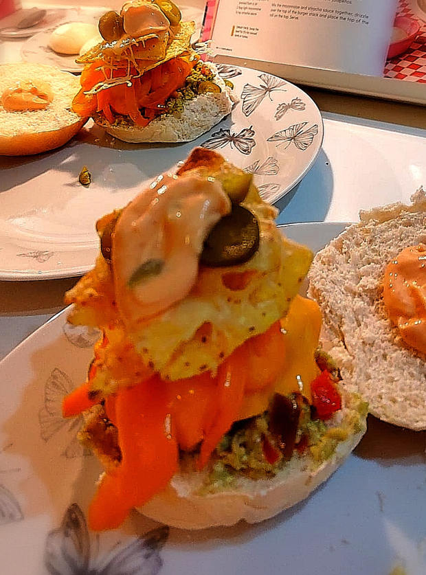 Cheesy Nacho Burger by Nicola Went, Bury St Edmunds pinchofnom.com