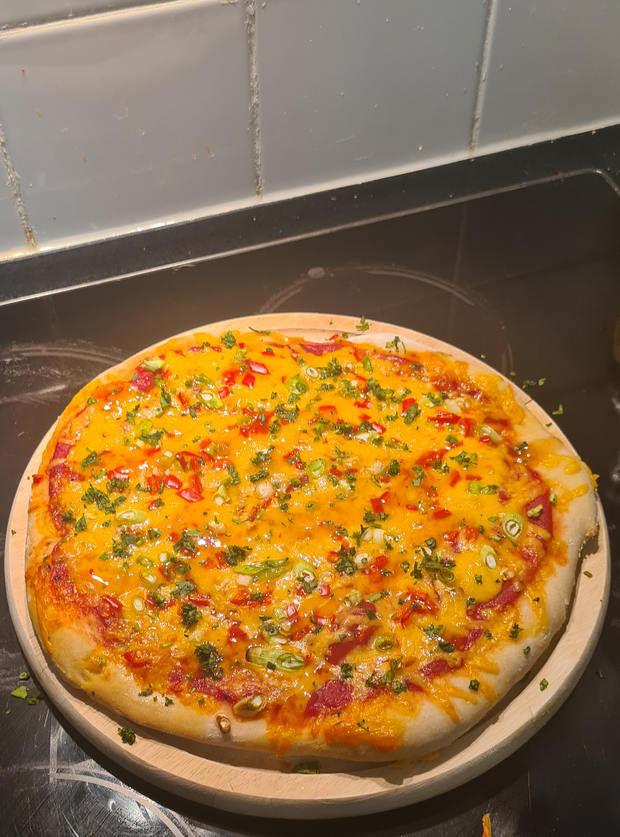 Cheesy Chilli Pizza by Georgia, Gloucestershire pinchofnom.com