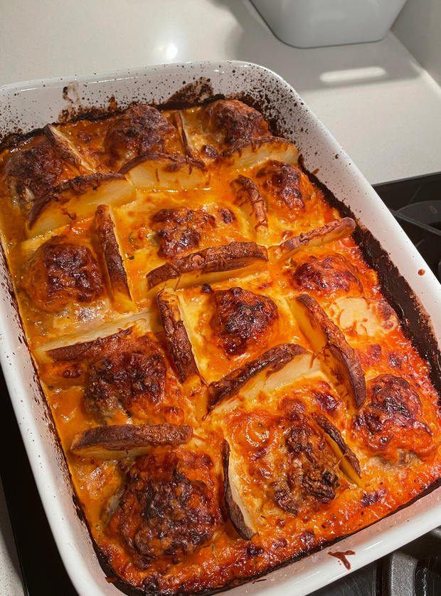 Cheesy Meatball Parmentier by Sara D, Sheffield pinchofnom.com