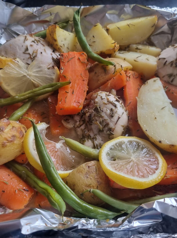 Lemon and Garlic Chicken Tray Bake by Brownie, Colchester pinchofnom.com