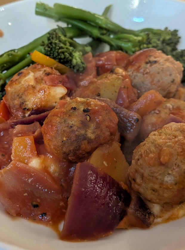 Margherita Meatball Traybake by JBT, Warrington pinchofnom.com