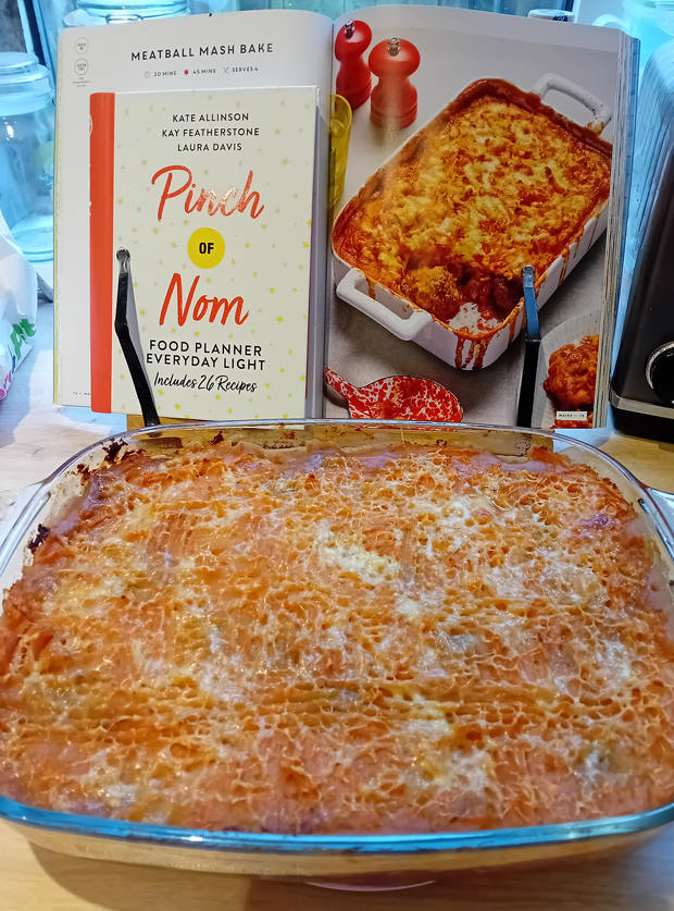 Meatball Mash Bake by Nancy Chrimes, Bury pinchofnom.com