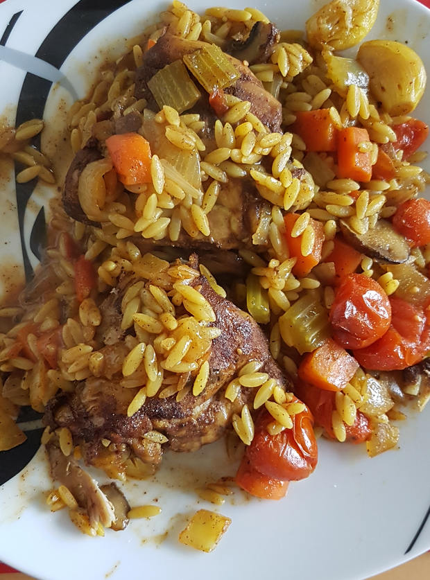 One Pot Mediterranean-Style Chicken Orzo by Soraya Austin, South Yorkshire pinchofnom.com