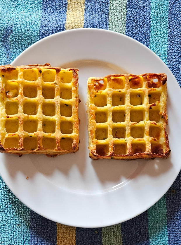Onion and Chive Potato Waffles by Tom, Paisley pinchofnom.com