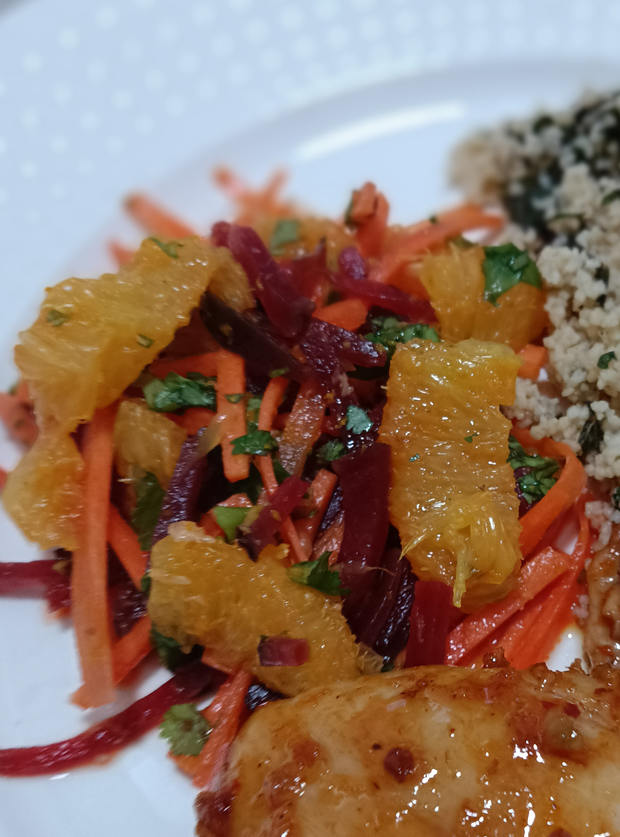Orange, Carrot and Beetroot Salad by Lmsingy, Lancashire pinchofnom.com