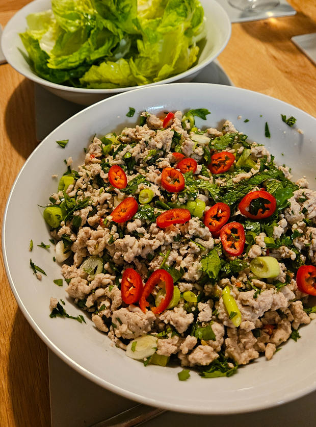 Pork Larb Lettuce Wrap pinchofnom.com