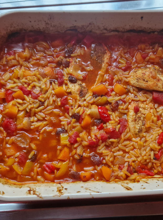 Ras el Hanout Chicken and Orzo Bake by Nicki, Renfrewshire pinchofnom.com