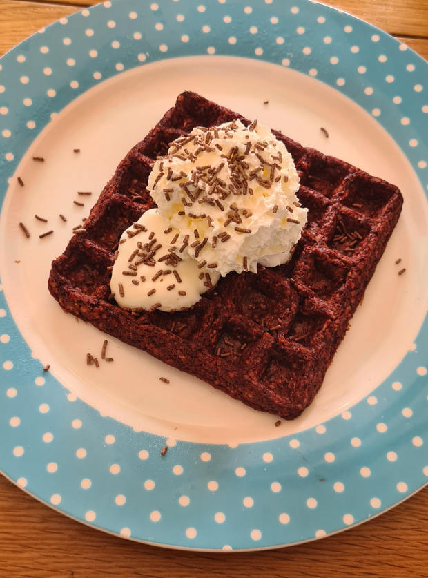 Red Velvet Waffles by Georgia, Gloucestershire pinchofnom.com