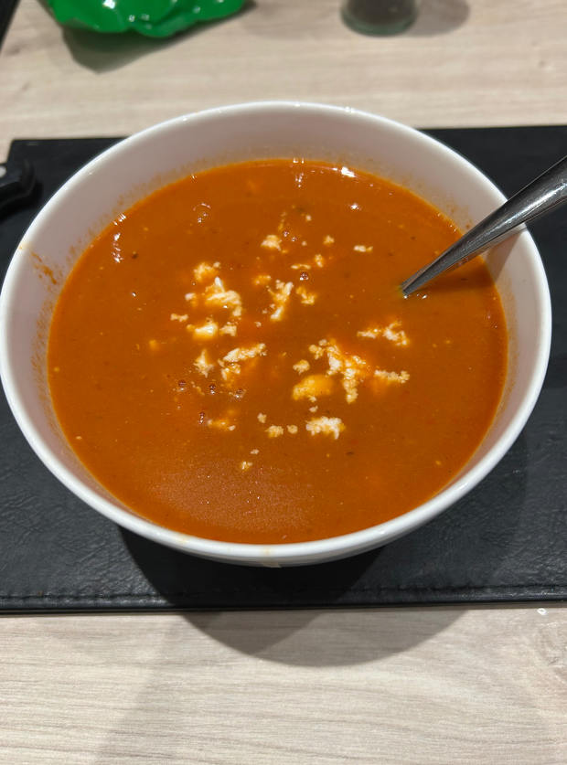Roasted Red Pepper and Feta Soup by Kerri Taylor, Kinver pinchofnom.com