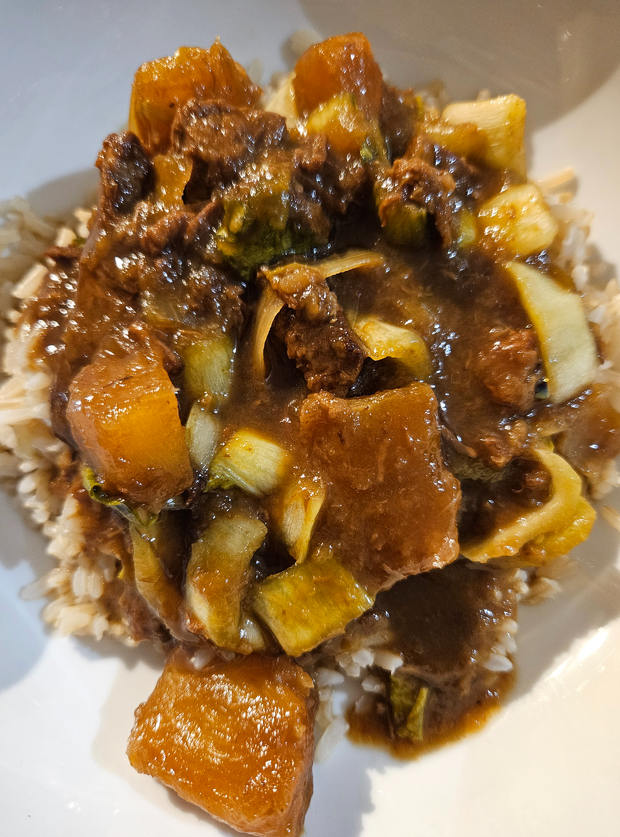 Slow Cooker Beef with Ginger and Pineapple by Ellie H, Kent pinchofnom.com