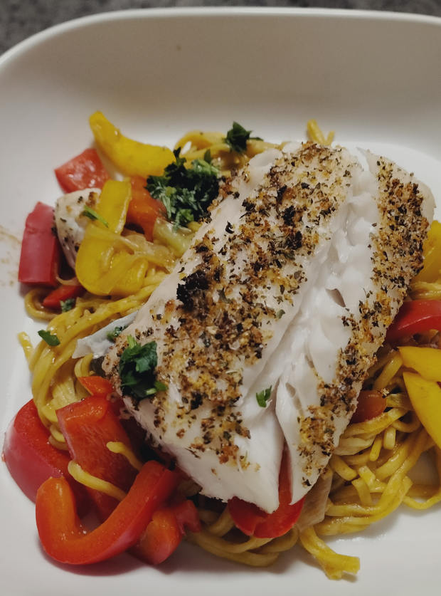 Thai-Spiced Fish with Noodles by Lis, Suffolk pinchofnom.com