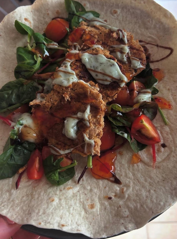 Tikka Fishcake Wrap by Karolina Rogers, Peterborough pinchofnom.com